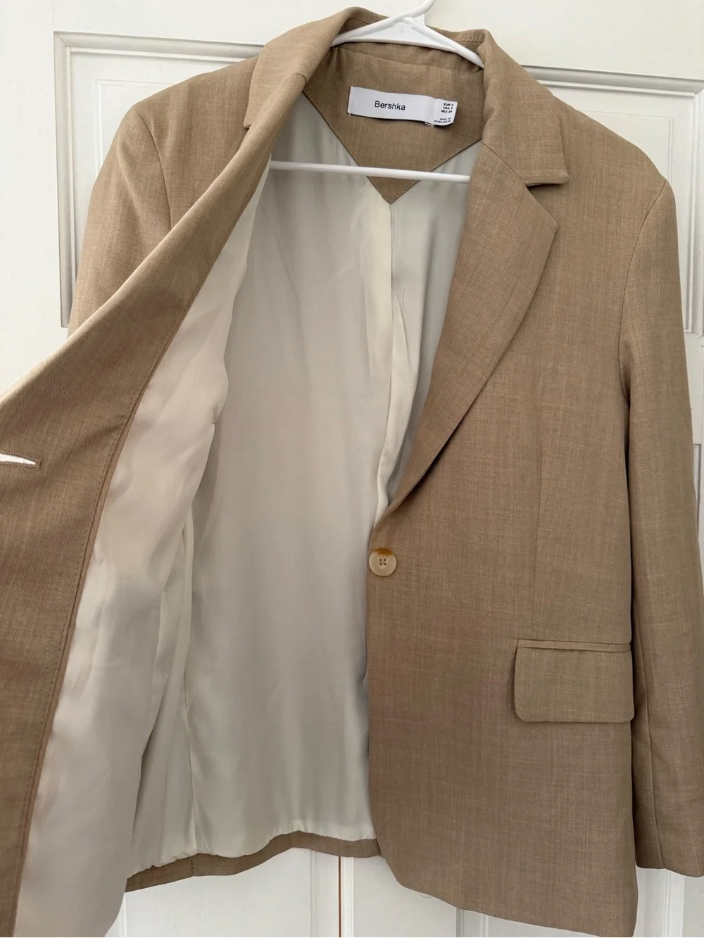 Bershka Beige Single-Button Blazer